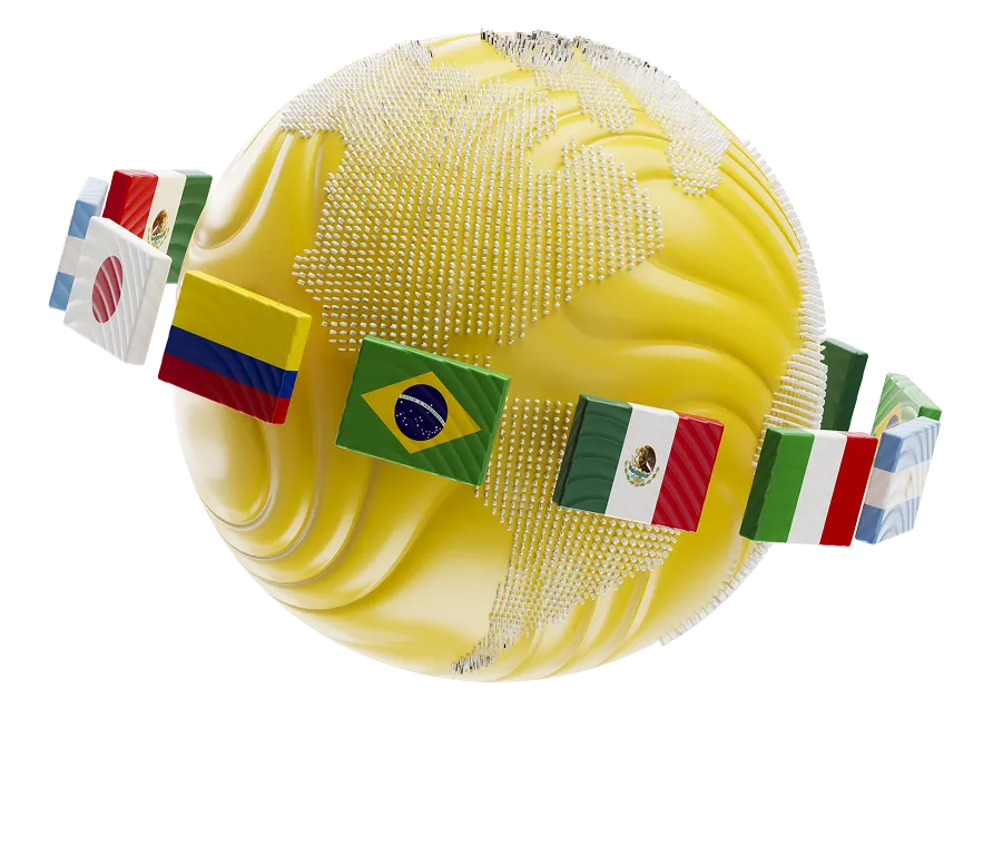 Mundo 3D con banderas de países compatibles con Kivoo